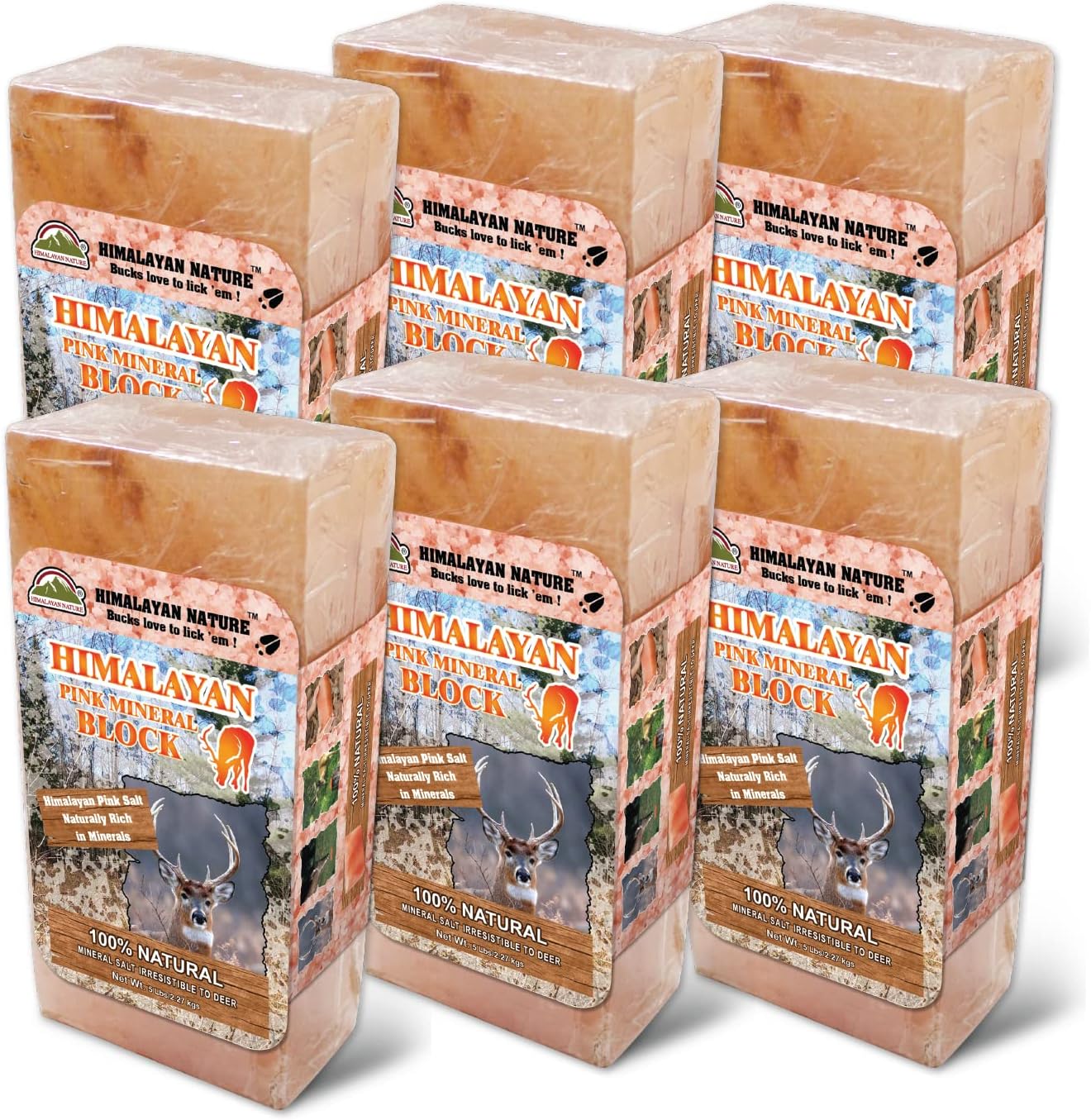 Himalayan Nature Licking Salt for Deer - 6 Pack of Pink Blocks