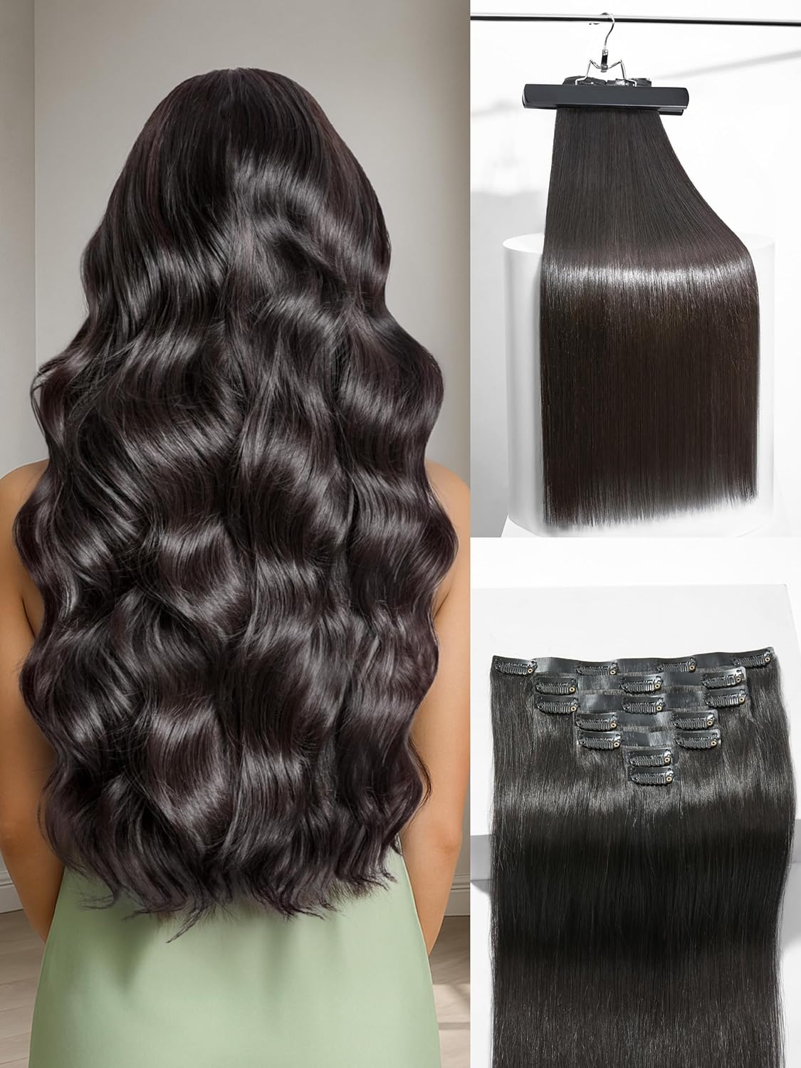 Clip Ins Hair Extensions Black: Seamless Virgin Hair Bundles