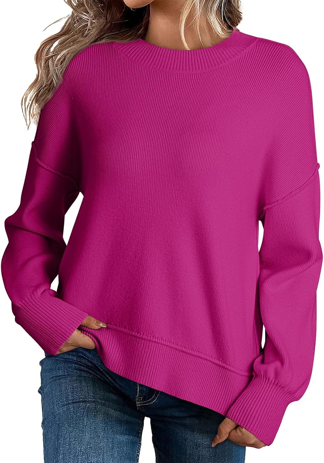 Dokotoo Women's Colorblock Crewneck Cotton Sweater for Fall