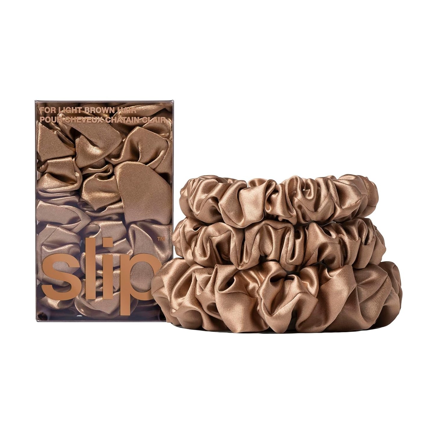 Slip Back to Basics Light Brown Silk Scrunchie Set for Hair