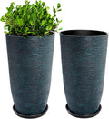 Large Tall Blue Planters with Saucer - 9 Gallon Tall Round Planters