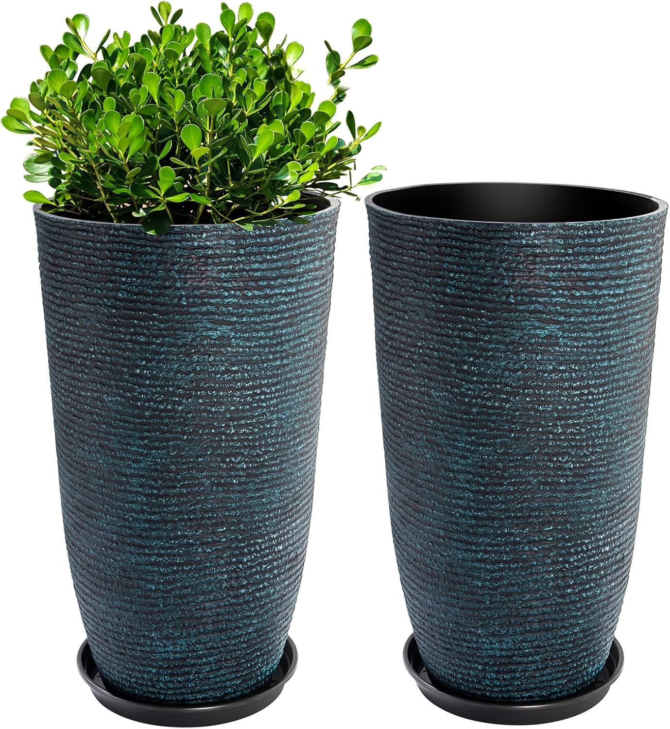 Large Tall Blue Planters with Saucer for Indoor and Outdoor Use