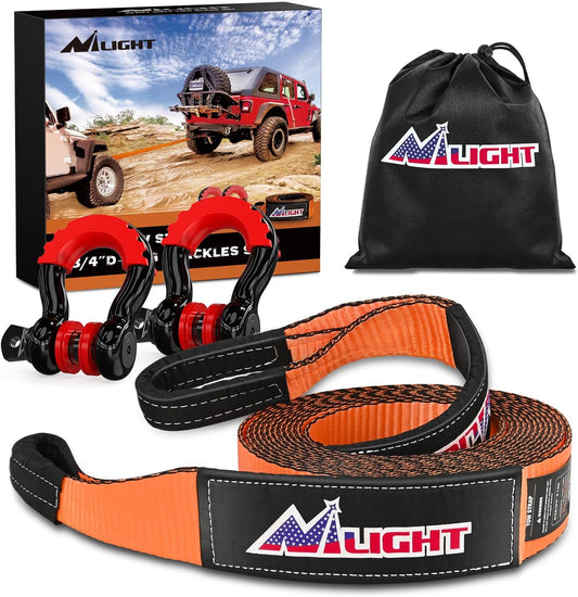 Nilight 3in x 20ft Recovery Tow Strap Kit with D-Ring Shackles