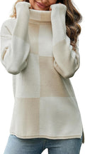Plaid Turtleneck Pullover Sweater for Women - Cozy Checked Knit