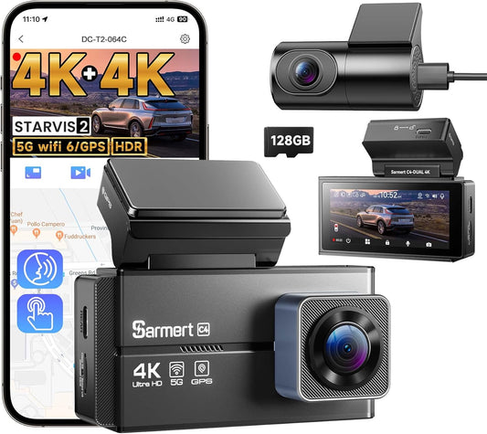 Sarmert C4 Dual 4K Dash Cam with Built-in GPS and 5G WiFi