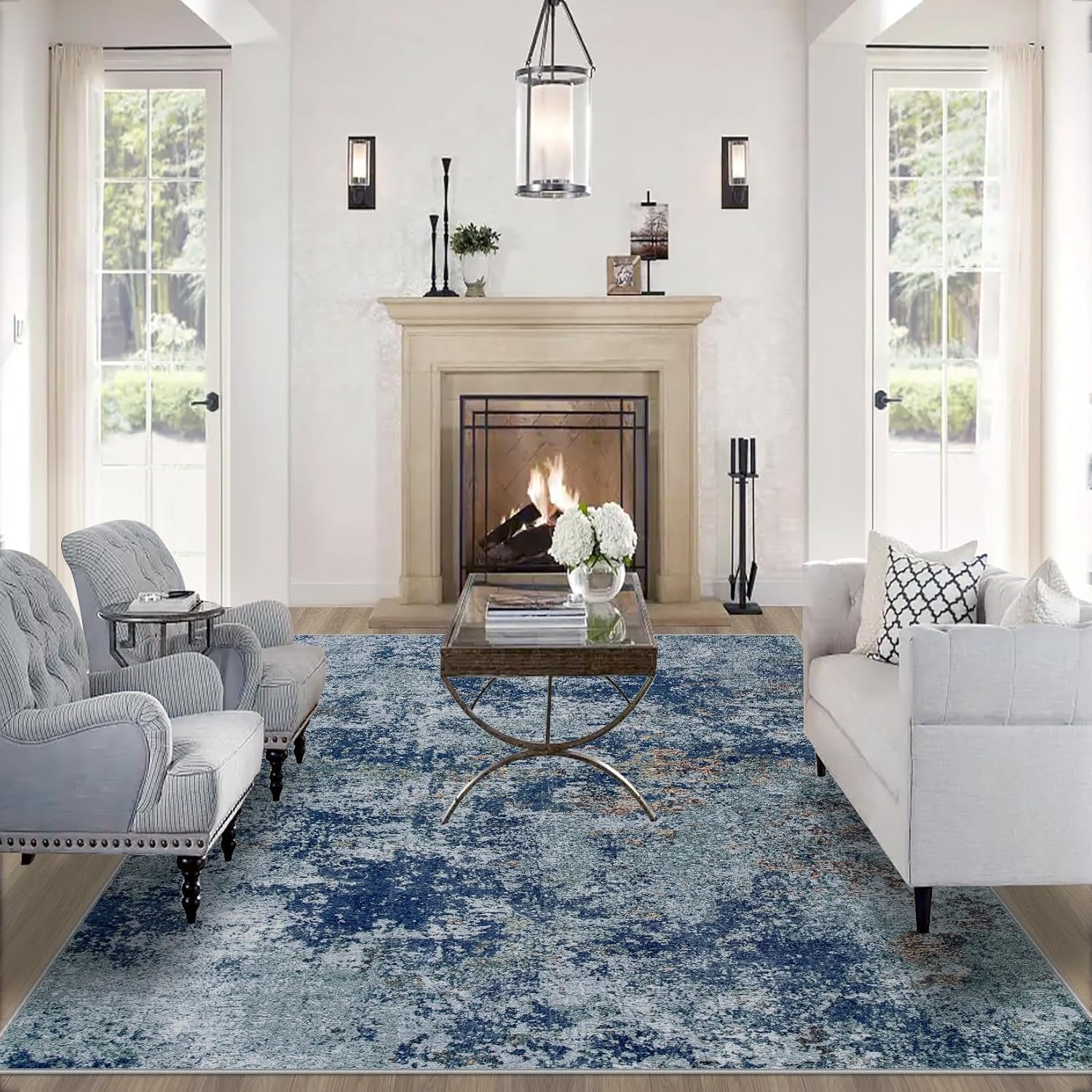 8x10 Area Rugs for Living Room: Soft Non-Slip Abstract Carpet