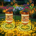 Sunflower Solar Lanterns 2 Pack - Vintage Metal Hanging Garden Lights