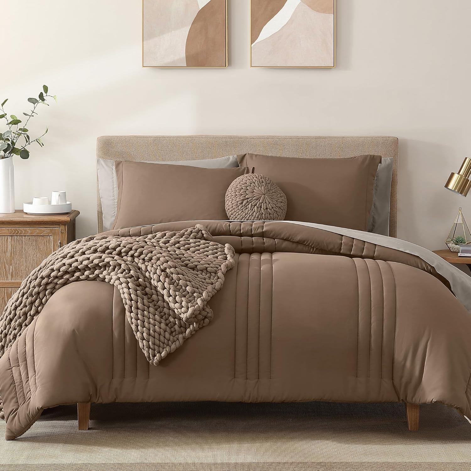 Monbix Full Comforter Set - 7 Pieces Umber Bed in a Bag