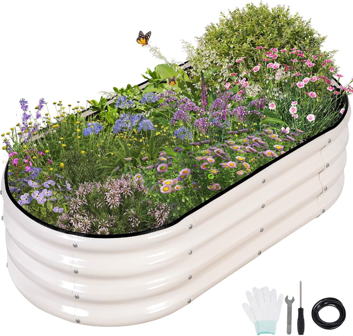 Galvanized Raised Garden Bed for Outdoor Gardening with Gloves