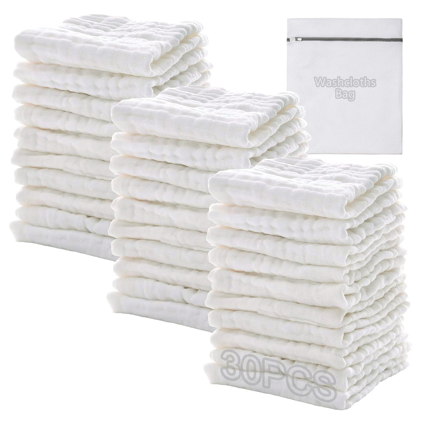 Baby Muslin Soft Washcloths for Newborn Essentials 30 Pack