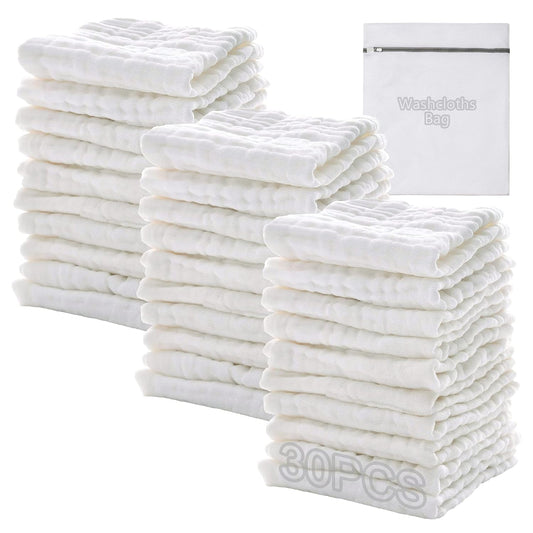 Baby Muslin Soft Washcloths for Newborn Essentials 30 Pack