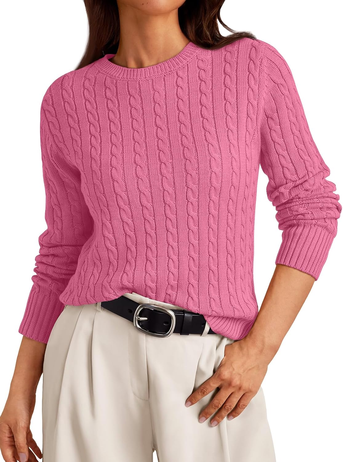 LILLUSORY Womens Lightweight Cable Knit Classic Pullover Sweater