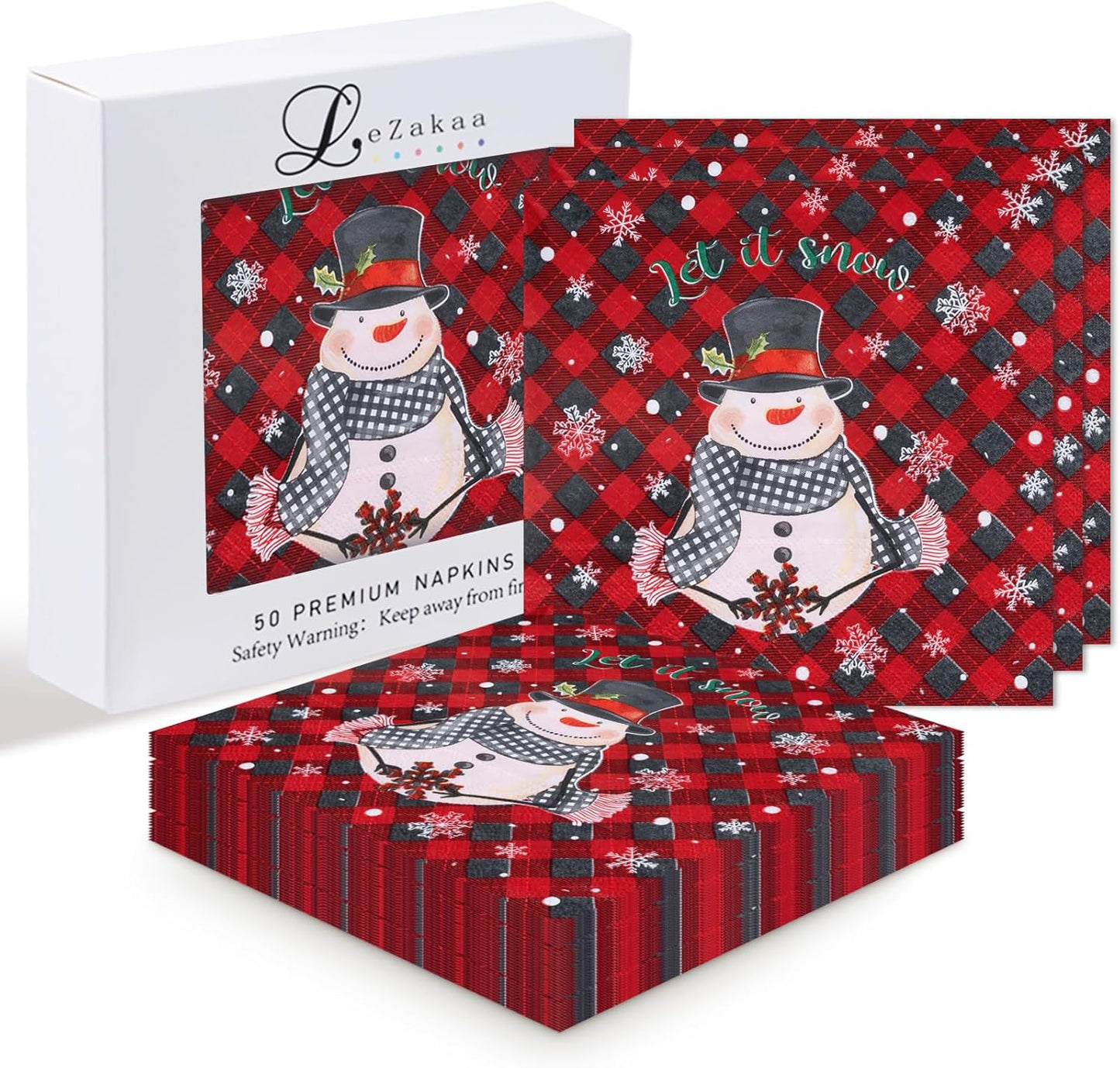 LeZakaa Let It Snow Cocktail Napkins - Festive Holiday Table Decor 6.5x6.5 Folded