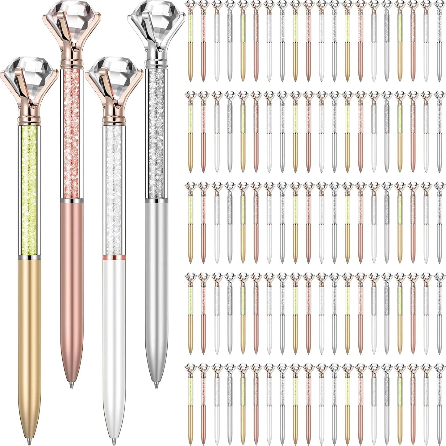 100 Pack Big Crystal Diamond Pens for Stylish Writing Needs