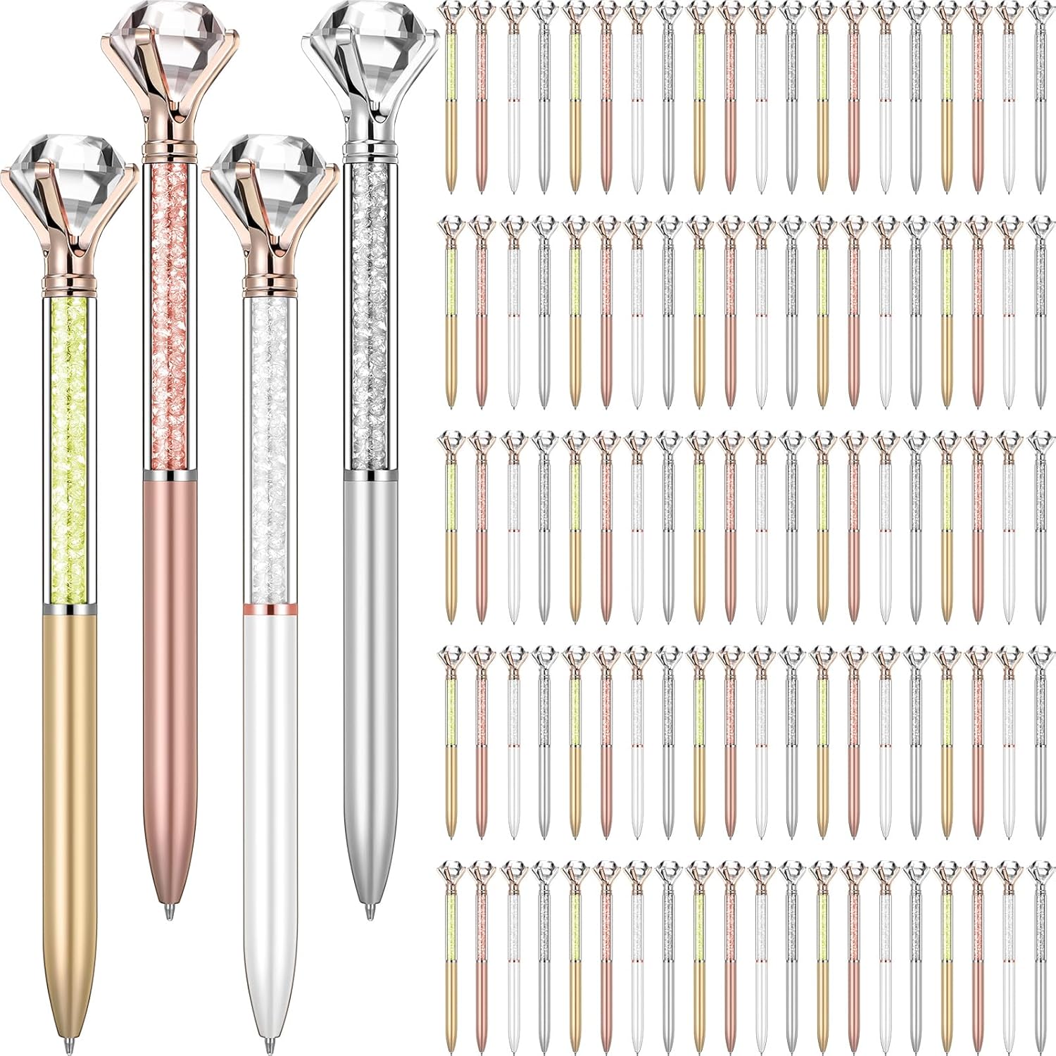 100 Pack Big Crystal Diamond Pens for Stylish Writing Needs