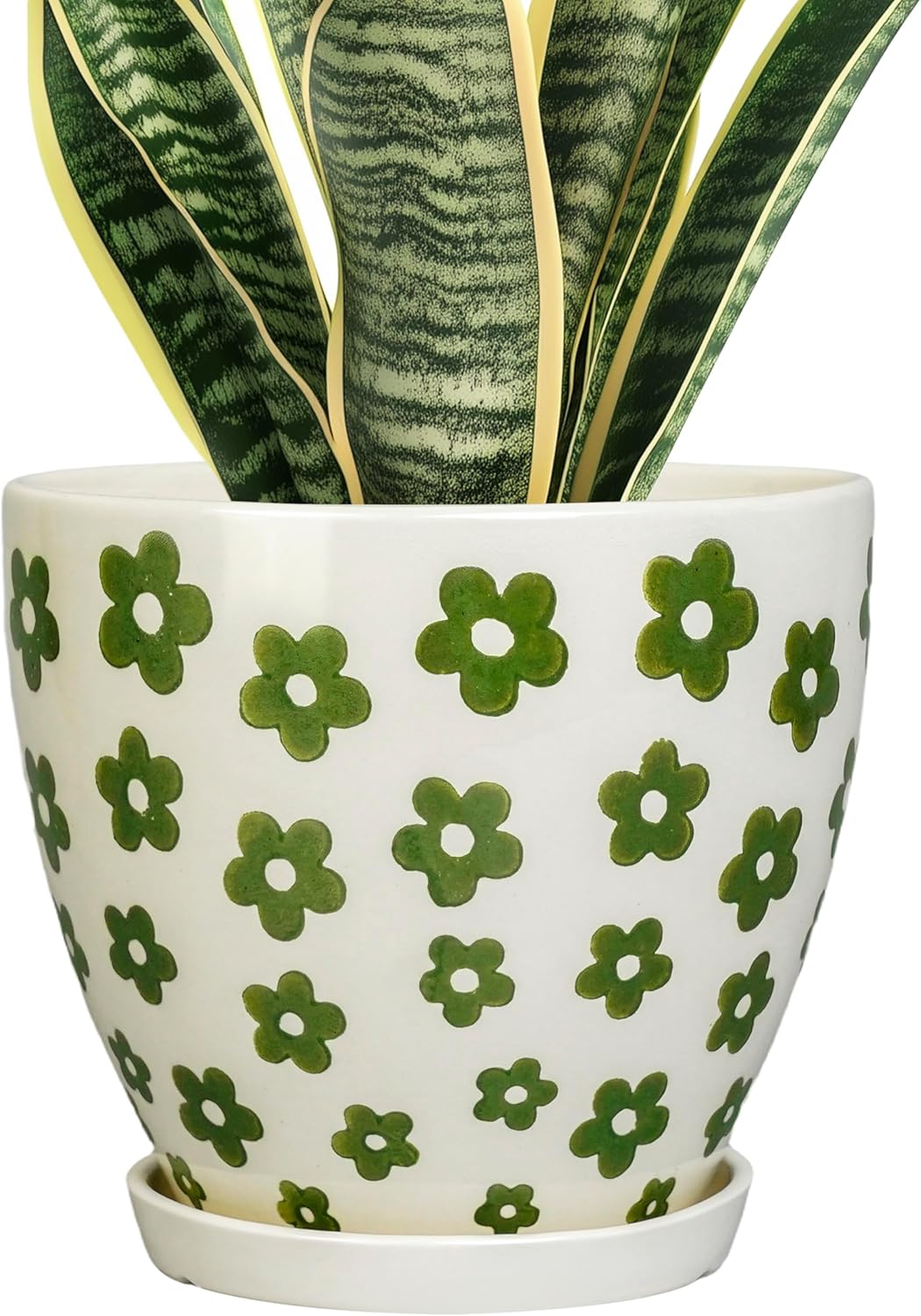 8.2 Inch Ceramic Flower Pot with Drainage Hole and Saucer