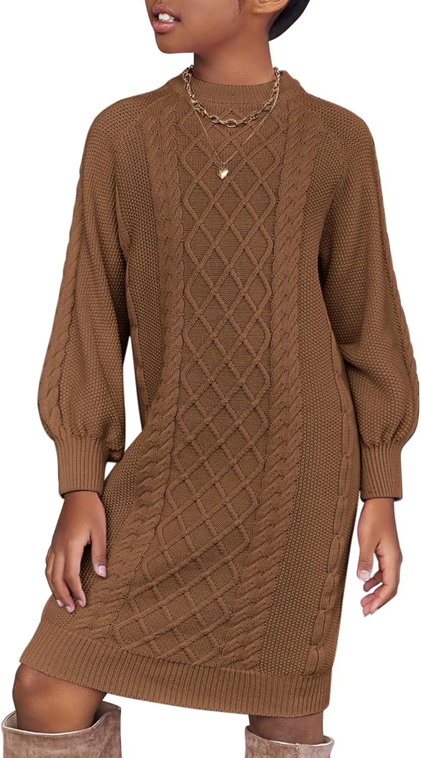 Arshiner Girl's Sweater Dress Puff Long Sleeve Casual Knit Dress