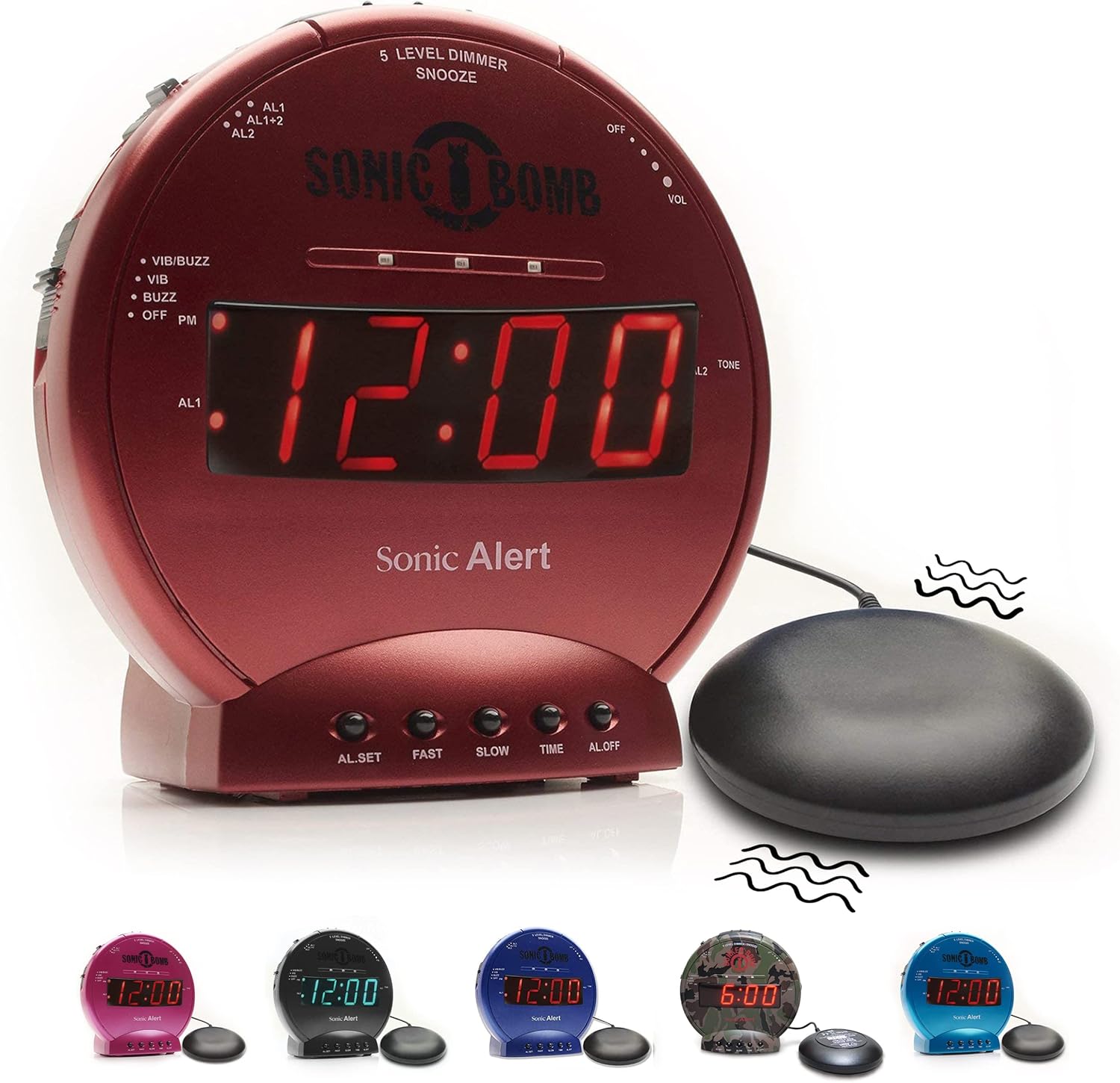 Sonic Bomb Dual Alarm Clock with Bed Shaker for Heavy Sleepers