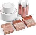 Rose Gold Dinnerware Set for 100 Guests - Elegant Disposable Party Kit