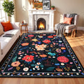 Terrug 8x10 Black Floral Area Rug for Living Room - Machine Washable