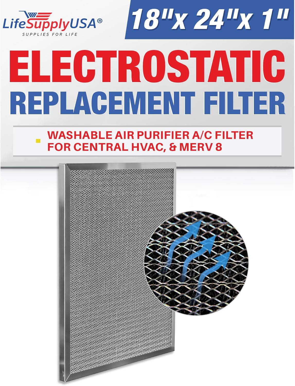 18x24x1 Electrostatic Air Filter for HVAC Systems - MERV 8