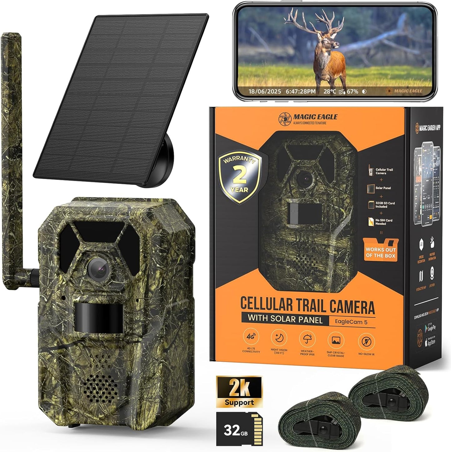 MagicEagle 4G Cellular Trail Camera with Night Vision and Battery