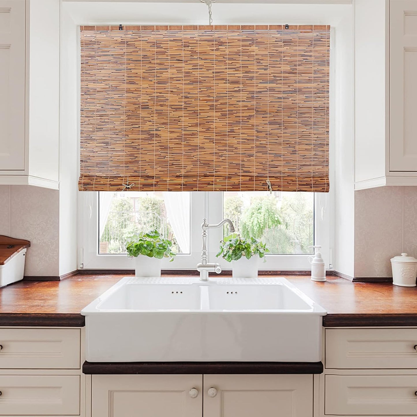 Light-Filtering Bamboo Reed Roll-Up Blind Shades for Windows