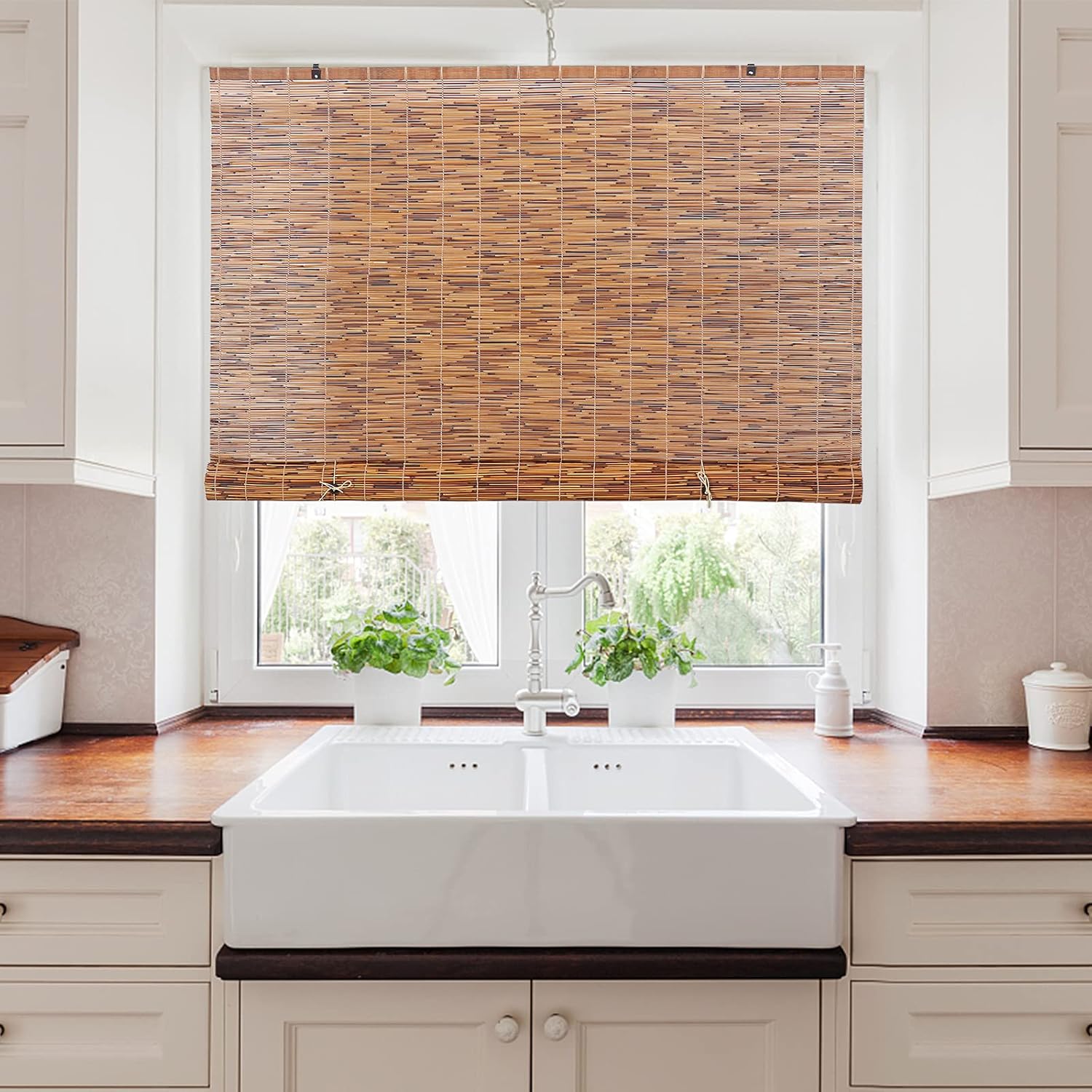 Light-Filtering Bamboo Reed Roll-Up Blind Shades for Windows