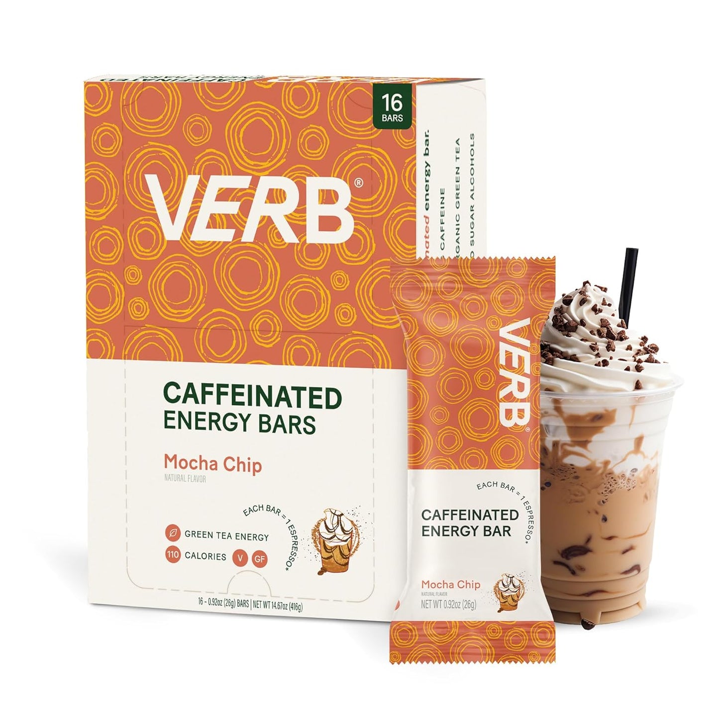 Verb Caffeinated Energy Bars Mocha Chip - Delicious Low Sugar Snack