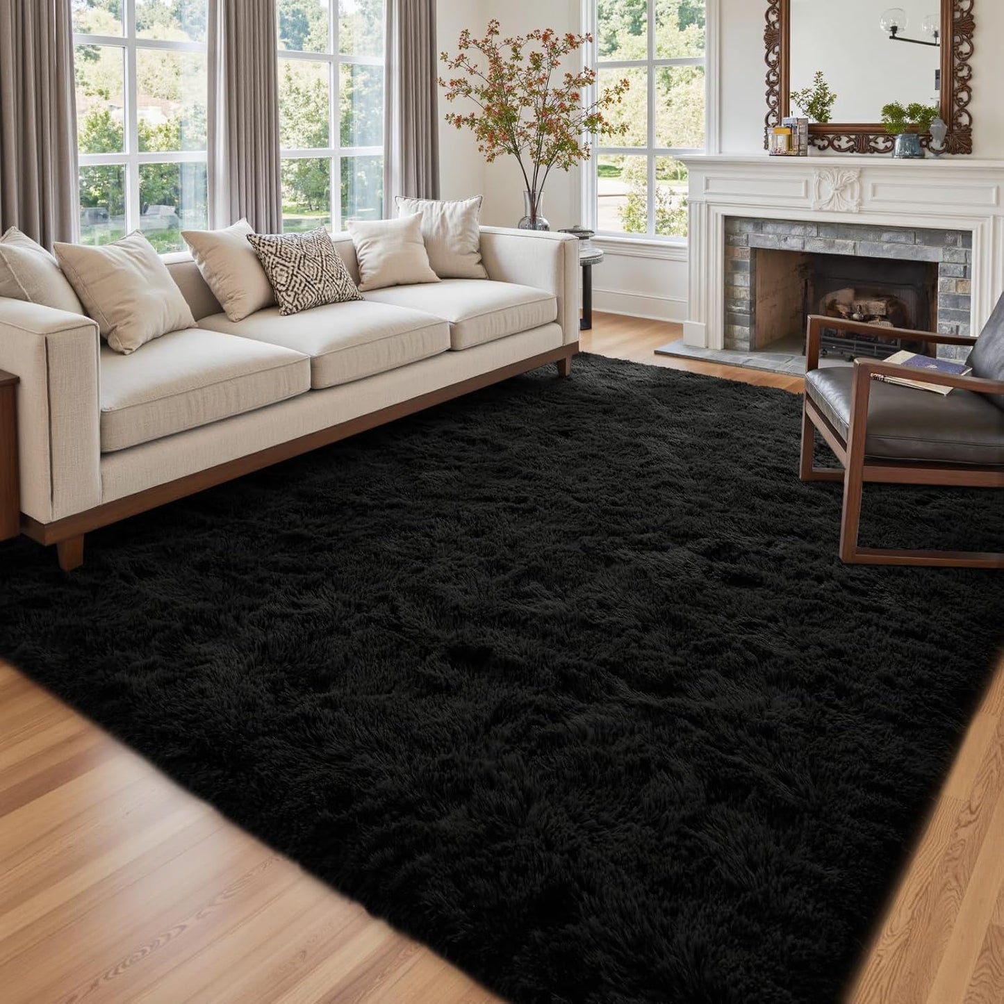9x12 Ft Large Shag Black Rug for Living Room and Bedroom