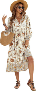 Bohemian Floral Print Dress for Women with Long Sleeves