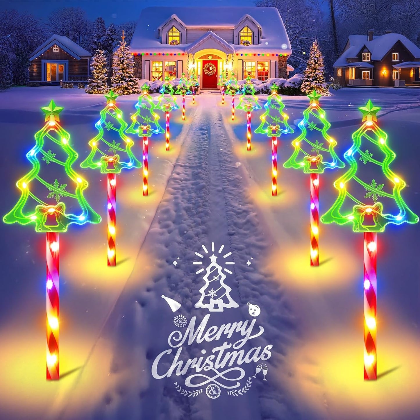 12 Pack Christmas Solar Pathway Lights for Outdoor Decor