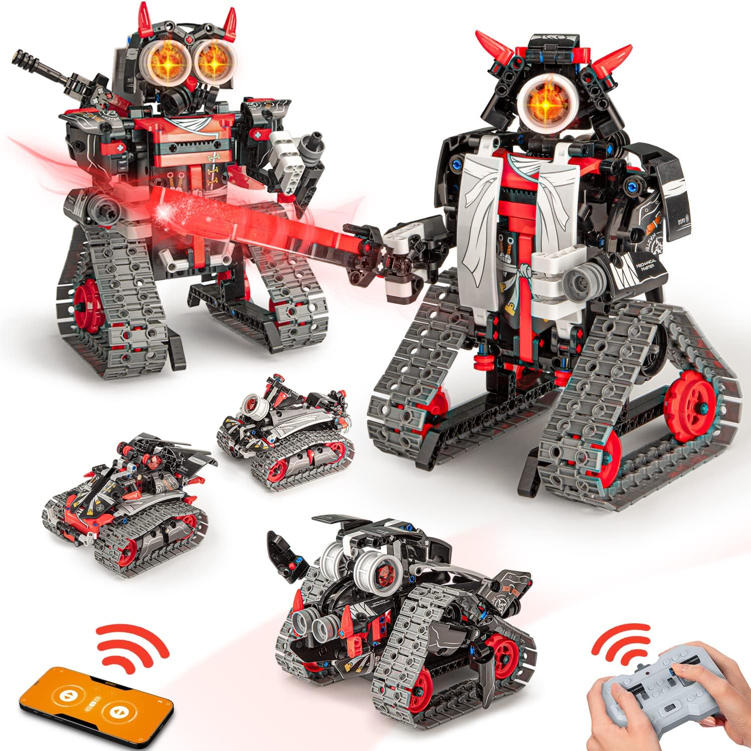 Opmind STEM RC Robot Kit - 5-in-1 Samurai/Ninja, 419 Pcs, App Control - Educational Toy