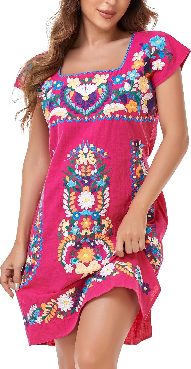 YZXDORWJ Women Mexican Embroidered Dress for Summer Fun