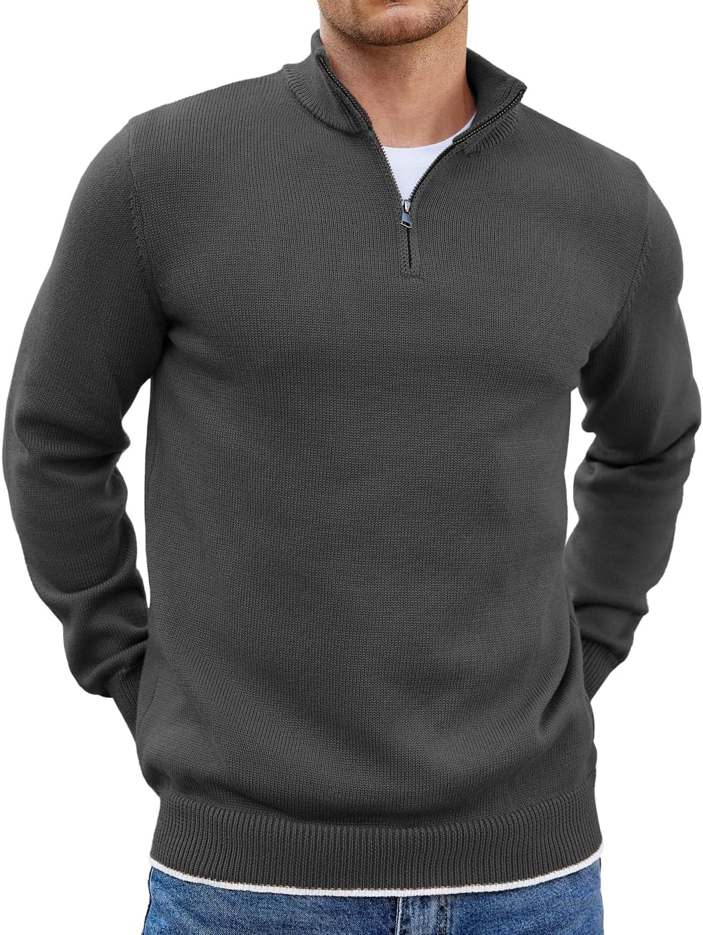 COOFANDY Men's Quarter Zip Pullover Slim Fit Lightweight Sweater