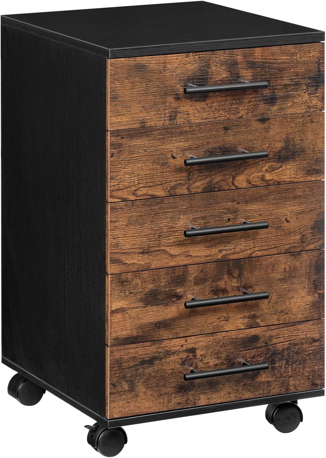 Mobile 5-Drawer File Cabinet - Easy Assembly, Rustic Brown