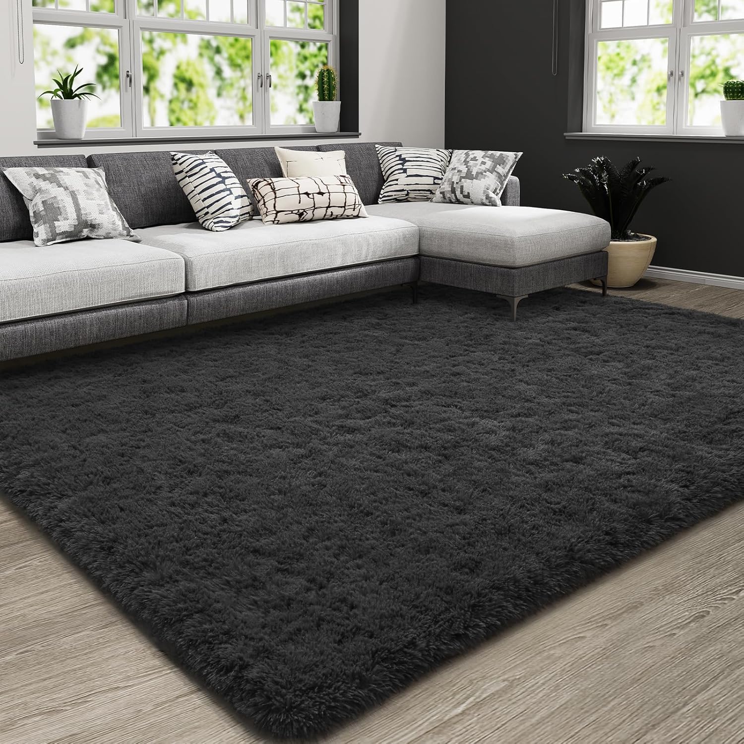 HOMORE 5x8 Dark Grey Fluffy Area Rug for Living Room Comfort