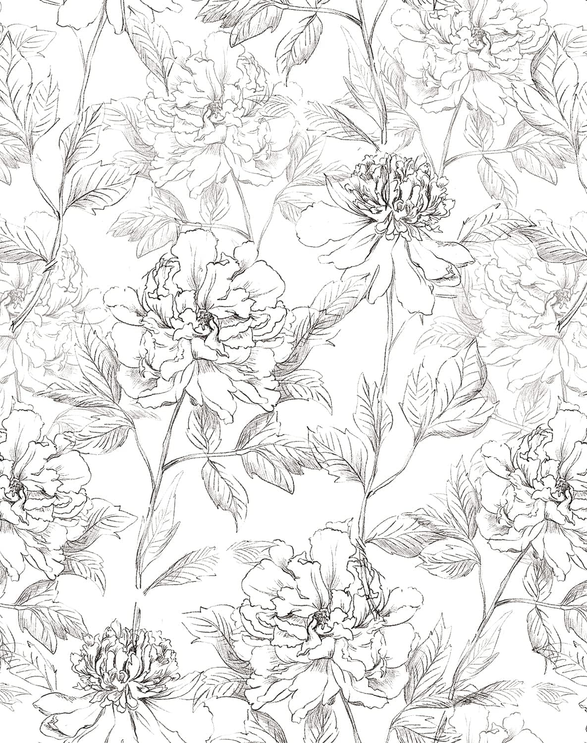 Peel and Stick Wallpaper Black and White Floral Design for Home