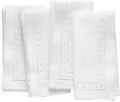 Linen Napkins Set of 4 18 x 18 in - Embroidered Dot White