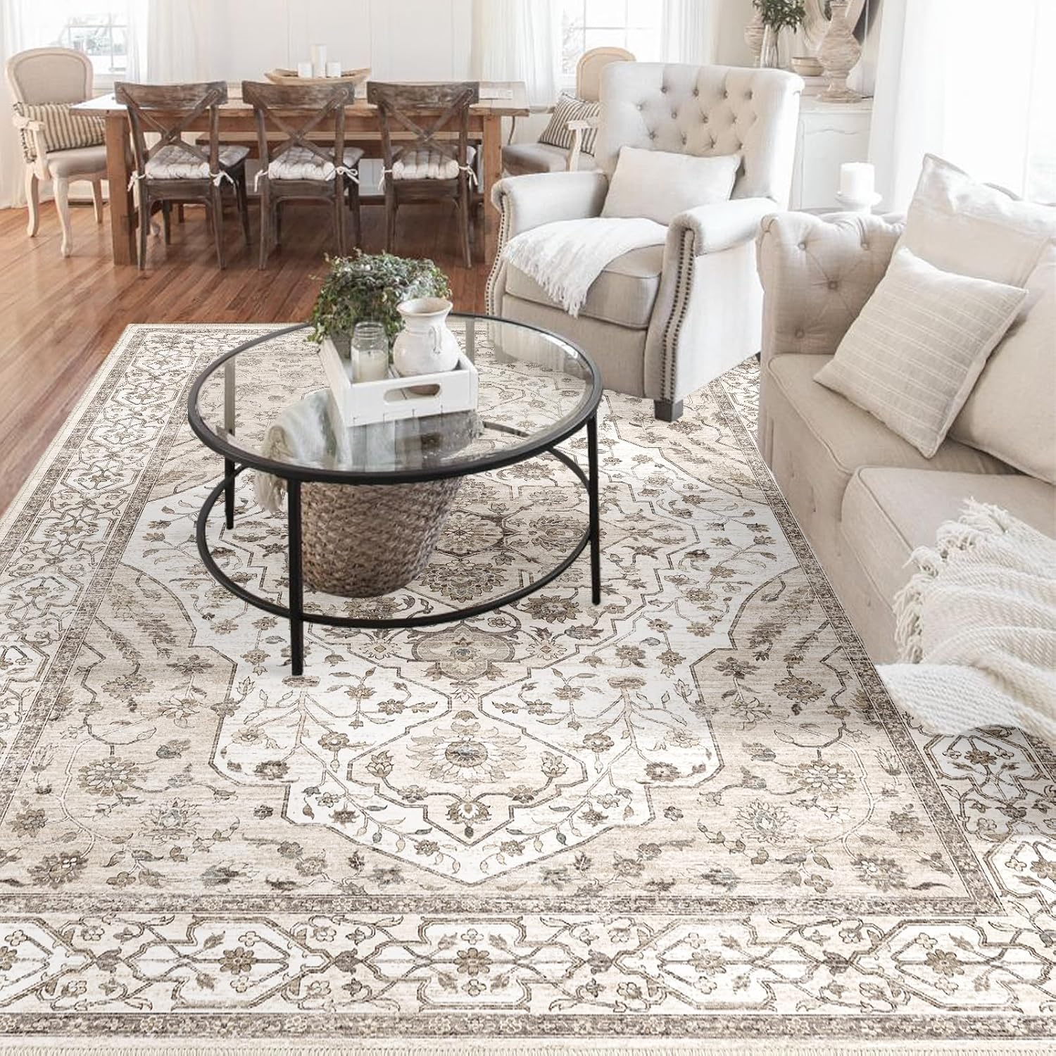 8ftx10ft Machine Washable Vintage Design Area Rug for Home Use
