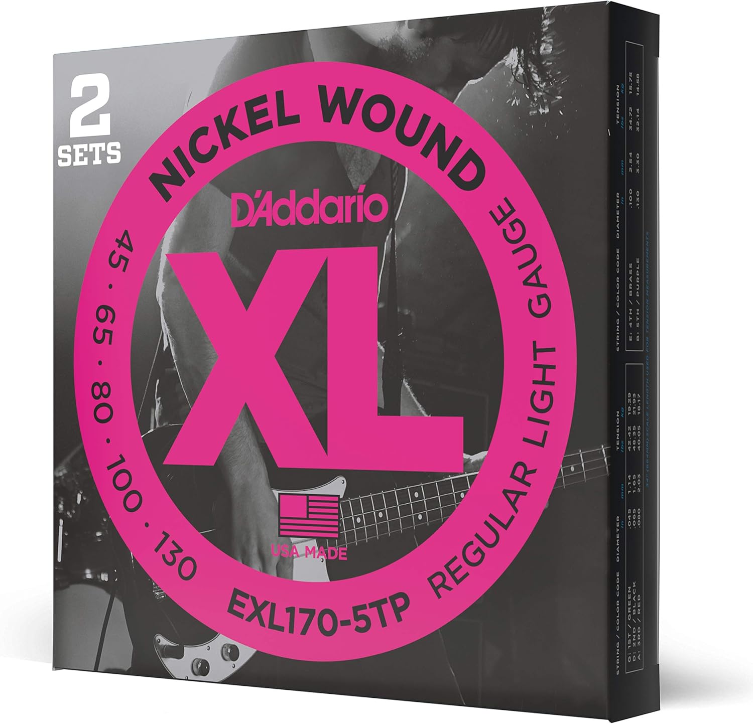 D'Addario Bass Guitar Strings XL Nickel EXL170-5TP for Perfect Tone