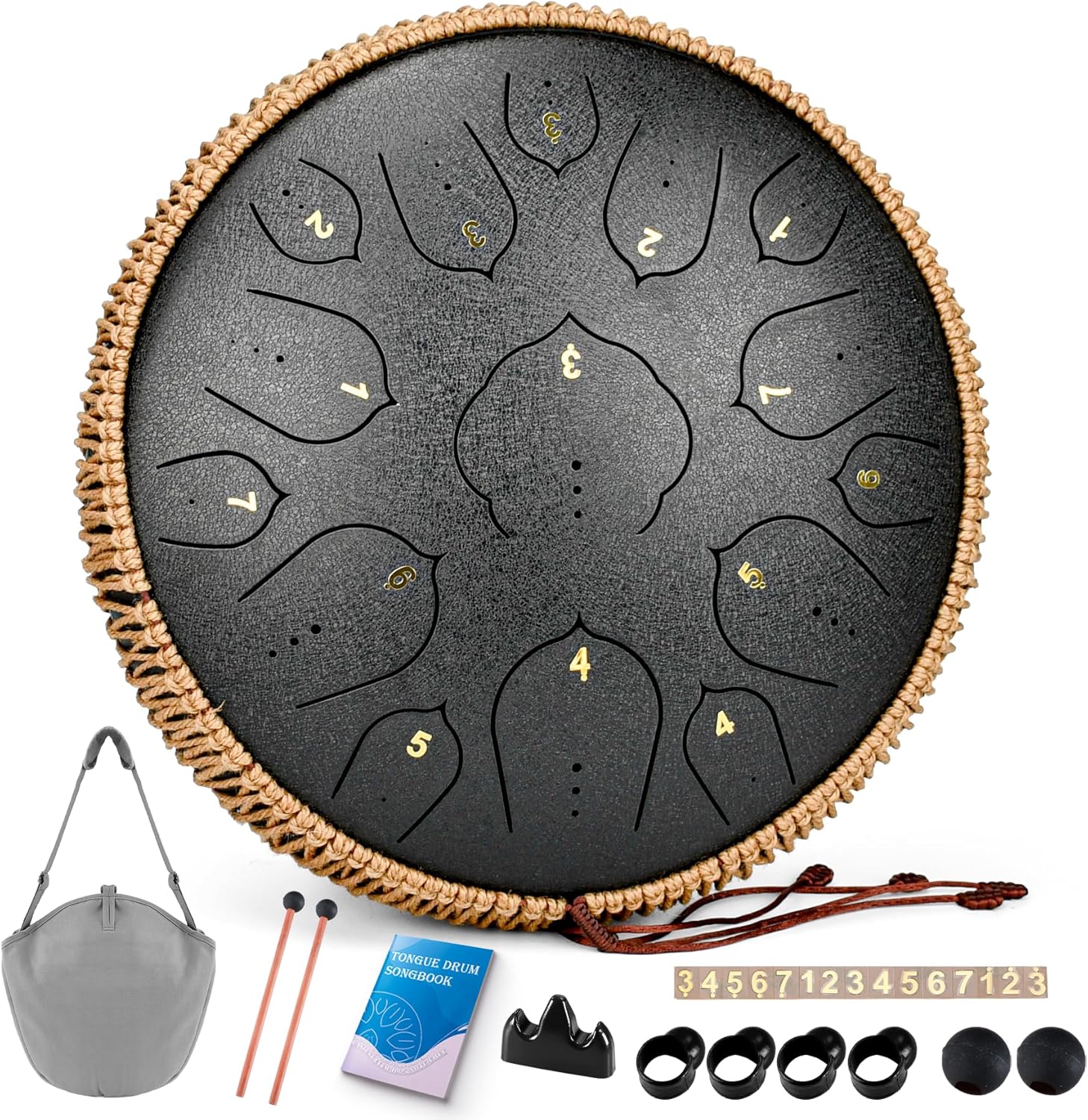 15 Notes Steel Tongue Drum - 14 Inch Handpan Instrument for All
