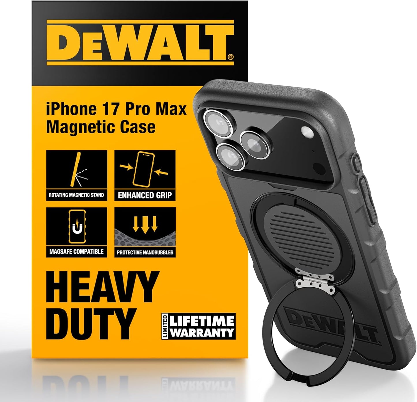 DEWALT Compatible iPhone 17 Pro Max Case with Stand and Grip