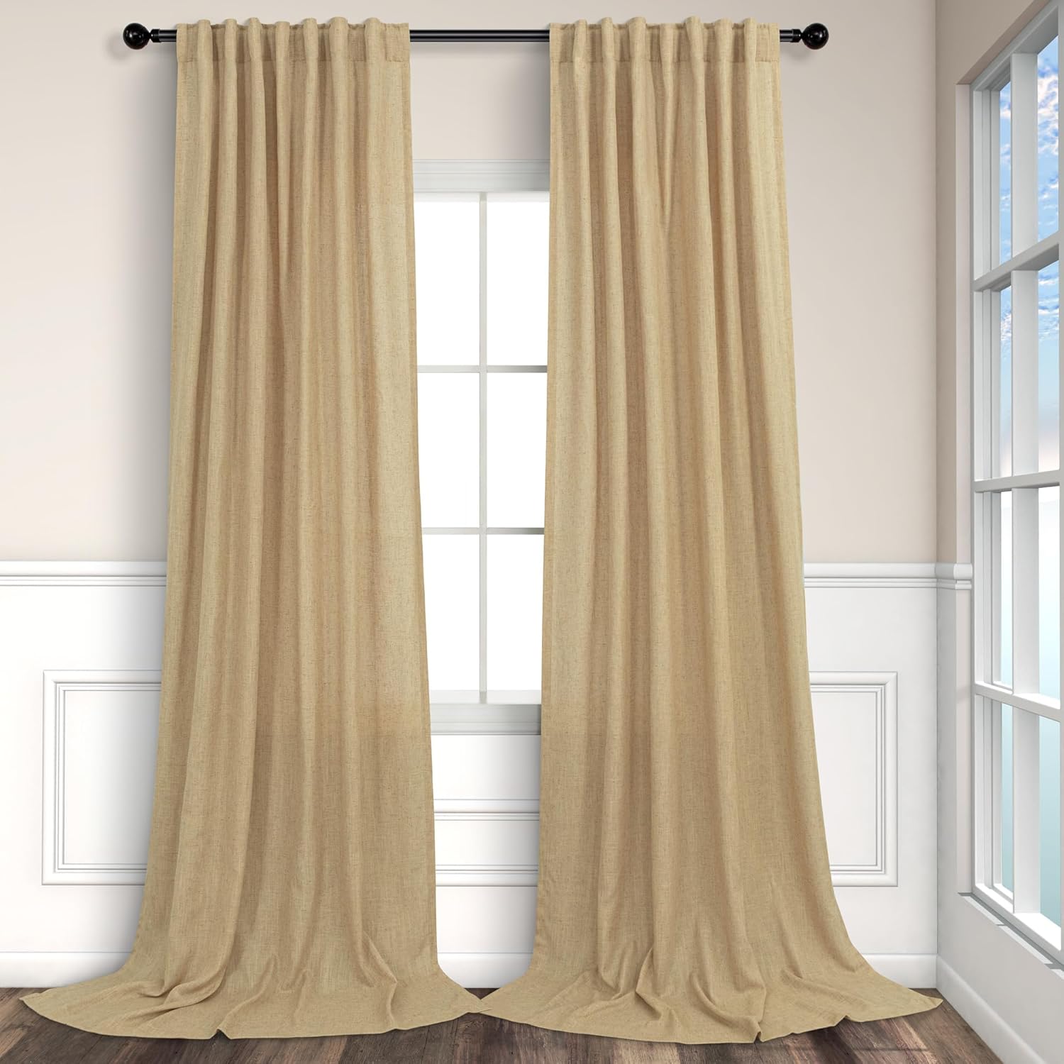 Tan Brown Linen Curtains 108 Inches Long for Elegant Living Rooms