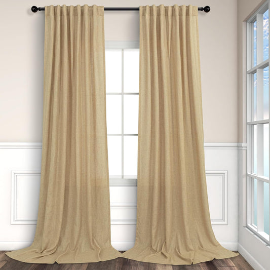 Tan Linen Curtains 90 Inch Length for Living Room and Dining