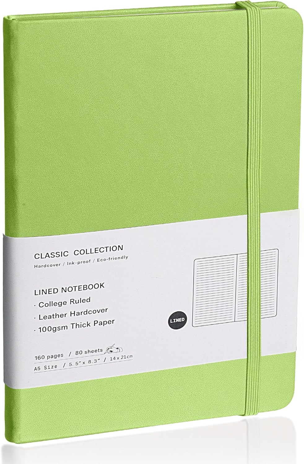 EMOMAS Grass Green Journal, 160 Pages, Thick 100 gsm Paper