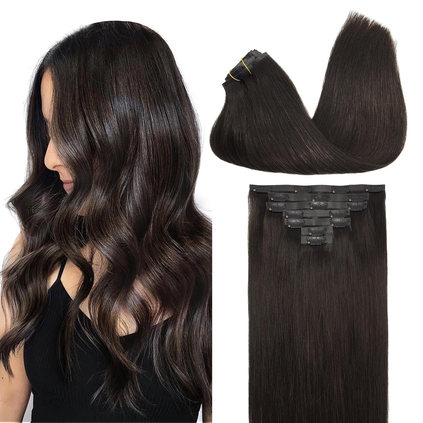 GOO GOO Clip in Hair Extensions for Women, 20in 150g Dark Brown