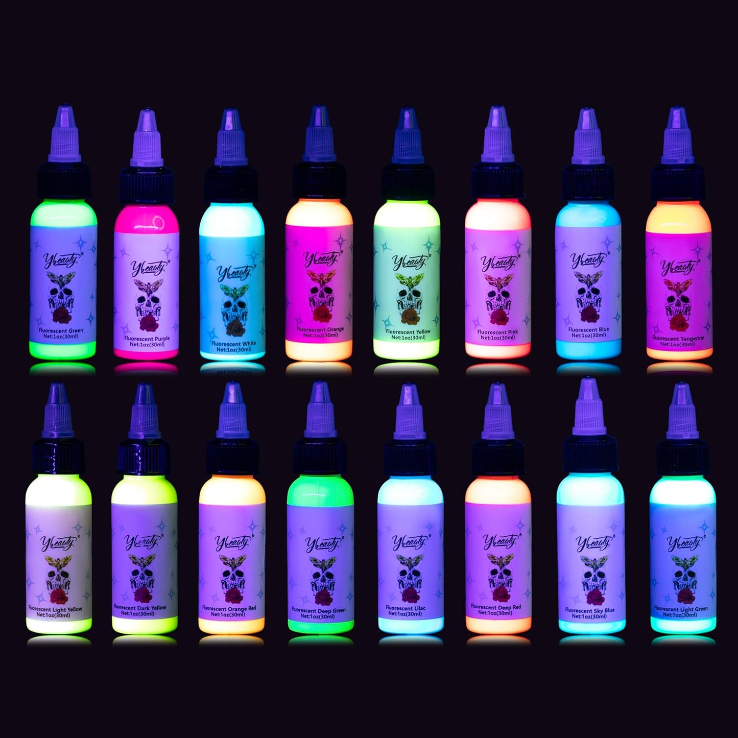 Tattoo Ink Set - Glow in Blacklight UV Tattoo Ink Kit, 16 Color