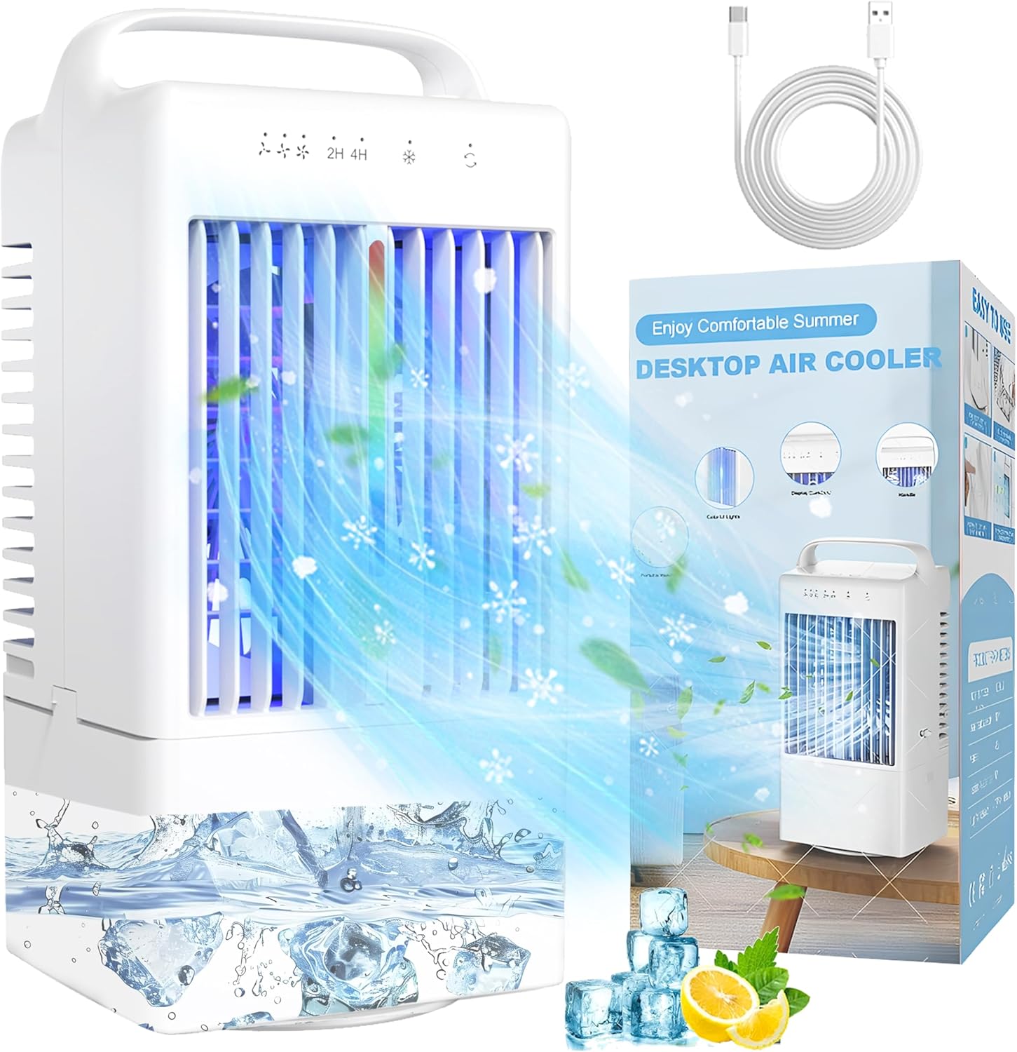 Portable Air Conditioner with 900ml Tank & 7 Color Light for Home