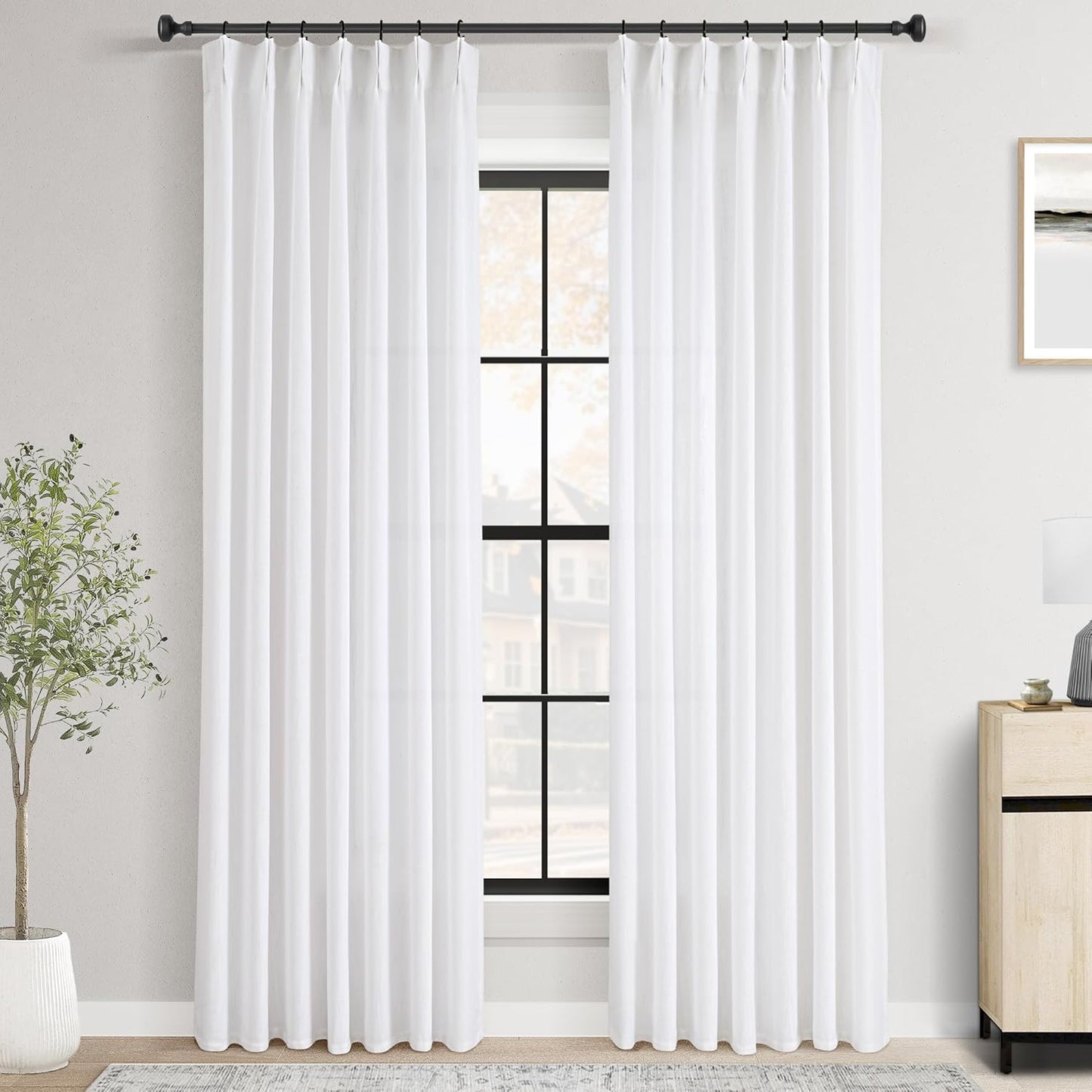 Elegant White Pinch Pleated Linen Curtains for Any Room